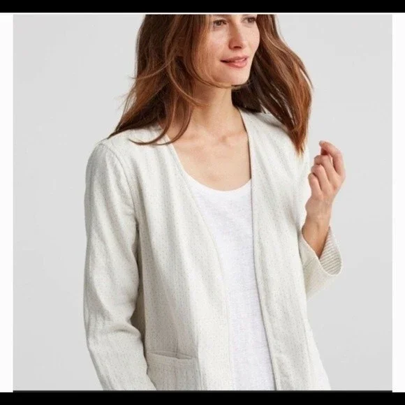 EILEEN FISHER REVERSIBLE COTTON KIMONO JACKET M Open Front Lagenlook Blazer - Picture 6 of 13